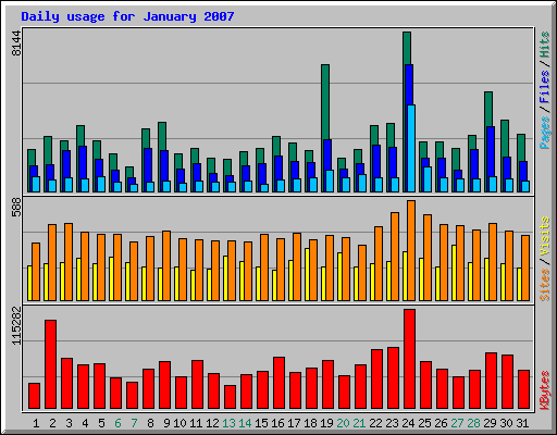 Daily usage for January 2007